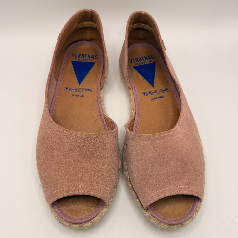 VERBENAS Pink‎ Suede Peep Toe Espadrille Flats Made in Spain Women Size 39
